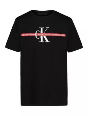 Jungen-T-Shirt mit Rundhalsausschnitt und Monologo-Streifen