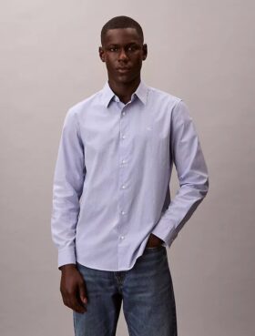 Klassisches Button-Down-Hemd aus gestreifter Cotton Stretch-Baumwolle