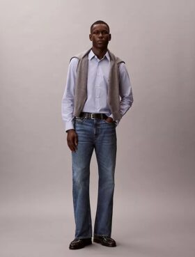 Klassisches Button-Down-Hemd aus gestreifter Cotton Stretch-Baumwolle