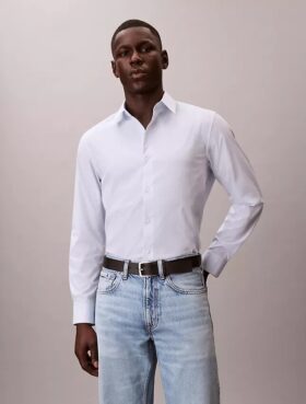 Klassisches Button-Down-Hemd aus gestreifter Cotton Stretch-Baumwolle