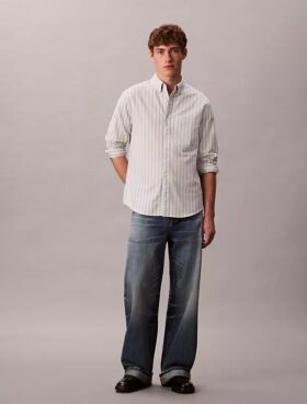 Klassisches gestreiftes Oxford-Hemd mit Knopfleiste