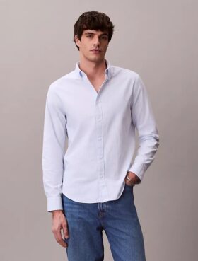 Klassisches Oxford-Hemd aus Cotton Stretch mit Streifen und Button-Down-Kragen
