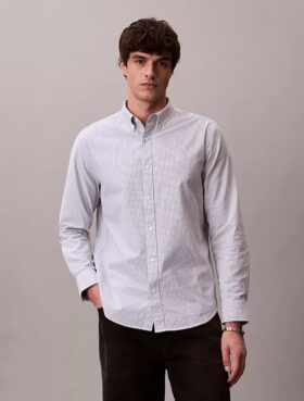 Klassisches Oxford-Hemd aus Cotton Stretch mit Streifen und Button-Down-Kragen