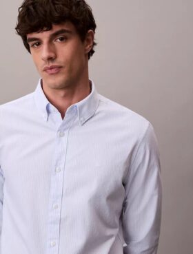 Klassisches Oxford-Hemd aus Cotton Stretch mit Streifen und Button-Down-Kragen