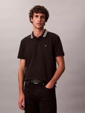 Klassisches Polohemd mit Monogram und Piqué-Einsätzen
