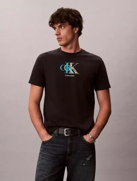 Klassisches T-Shirt mit doppeltem Monogram-Print Klassisches T-Shirt mit doppeltem Monogram-Print