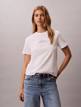 Klassisches T-Shirt mit mehrschichtiger Logografik