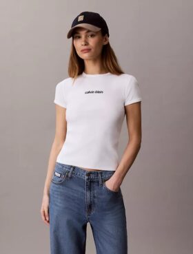 Kontur-Ripp-Logo-T-Shirt in verkürzter Länge