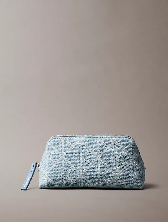 Kosmetiktasche aus Denim mit durchgängigem Emblem-Logo Kosmetiktasche aus Denim mit durchgängigem Emblem-Logo