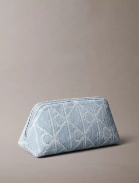 Kosmetiktasche aus Denim mit durchgängigem Emblem-Logo