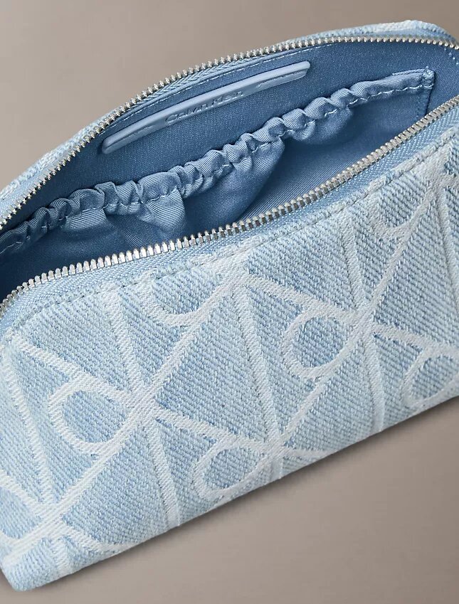 Kosmetiktasche aus Denim mit durchgängigem Emblem-Logo Kosmetiktasche aus Denim mit durchgängigem Emblem-Logo