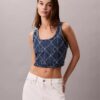 Kropptes Tanktop aus Denim mit durchgehendem Monogram