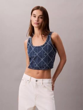 Kropptes Tanktop aus Denim mit durchgehendem Monogram