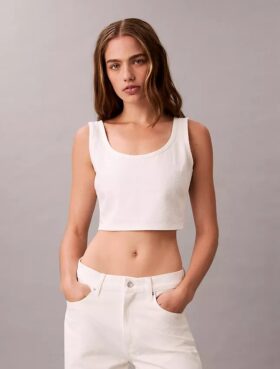 Kropptes Tanktop aus Denim mit durchgehendem Monogram