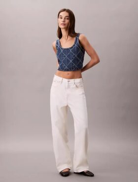 Kropptes Tanktop aus Denim mit durchgehendem Monogram