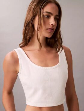 Kropptes Tanktop aus Denim mit durchgehendem Monogram