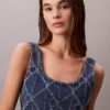 Kropptes Tanktop aus Denim mit durchgehendem Monogram