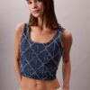 Kropptes Tanktop aus Denim mit durchgehendem Monogram