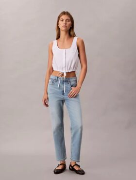 Kurze Straight-Jeans aus Lyocell-Mischung mit hoher Taille