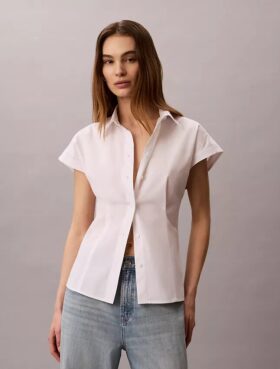 Kurzärmeliges Button-Down-Hemd aus Baumwollpopeline