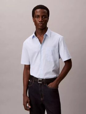 Kurzärmeliges Button-Down-Hemd aus Cotton Stretch mit Streifenmuster
