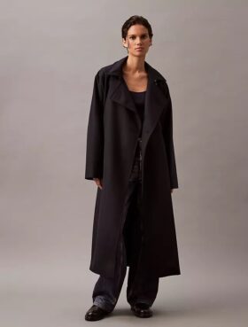 Langer Trenchcoat aus Wolltwill-Mischung