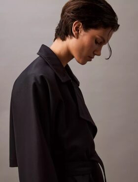Langer Trenchcoat aus Wolltwill-Mischung