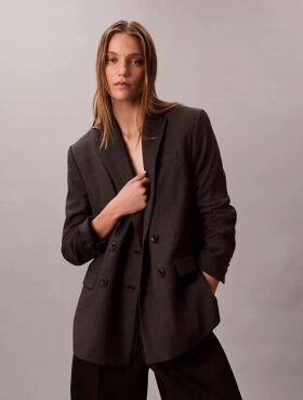 Locker sitzender Blazer aus Wollmischung mit Hahnentrittmuster