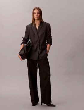 Locker sitzender Blazer aus Wollmischung mit Hahnentrittmuster