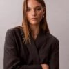 Locker sitzender Blazer aus Wollmischung mit Hahnentrittmuster