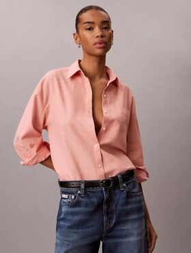 Locker sitzendes Button-Down-Hemd aus Leinenmischung