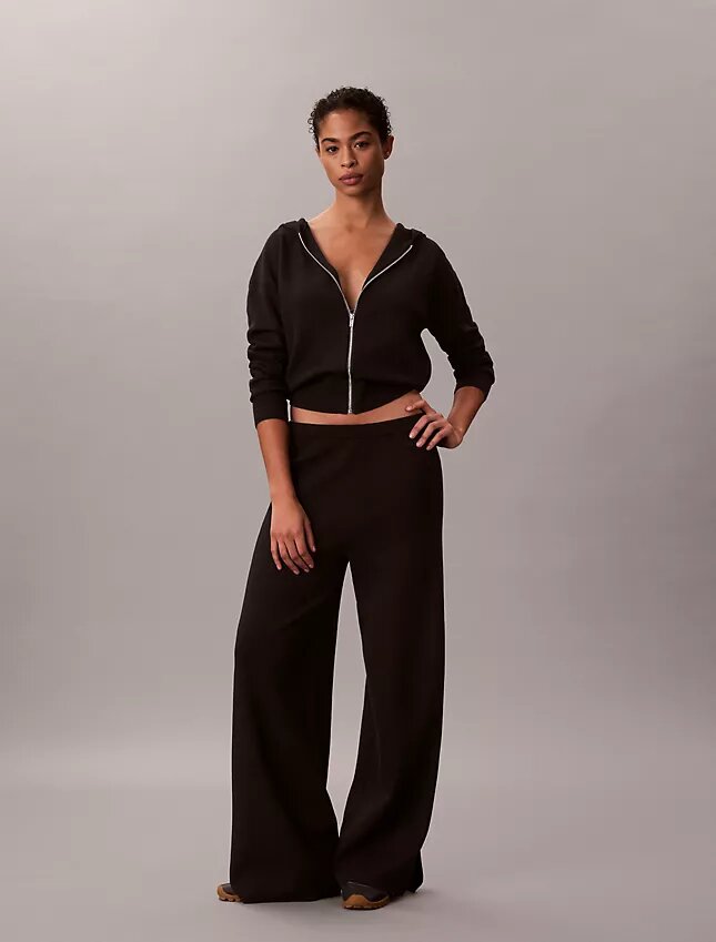 Lässige Strickhose mit weitem Bein Lässige Strickhose mit weitem Bein