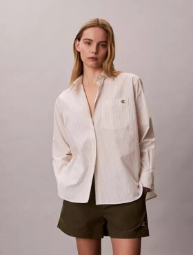 Lässiges Button-Down-Hemd aus gestreiftem Baumwollpopeline