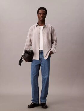 Lässiges Button-Down-Hemd aus Viskose-Nylon-Mischung mit Streifenmuster