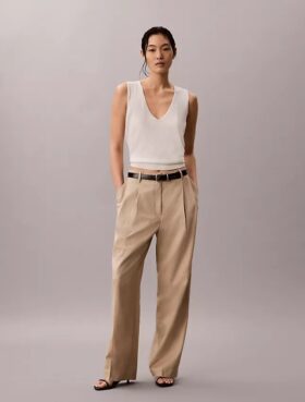 Maßgeschneiderte Hose mit weitem Bein aus Leinenmischung