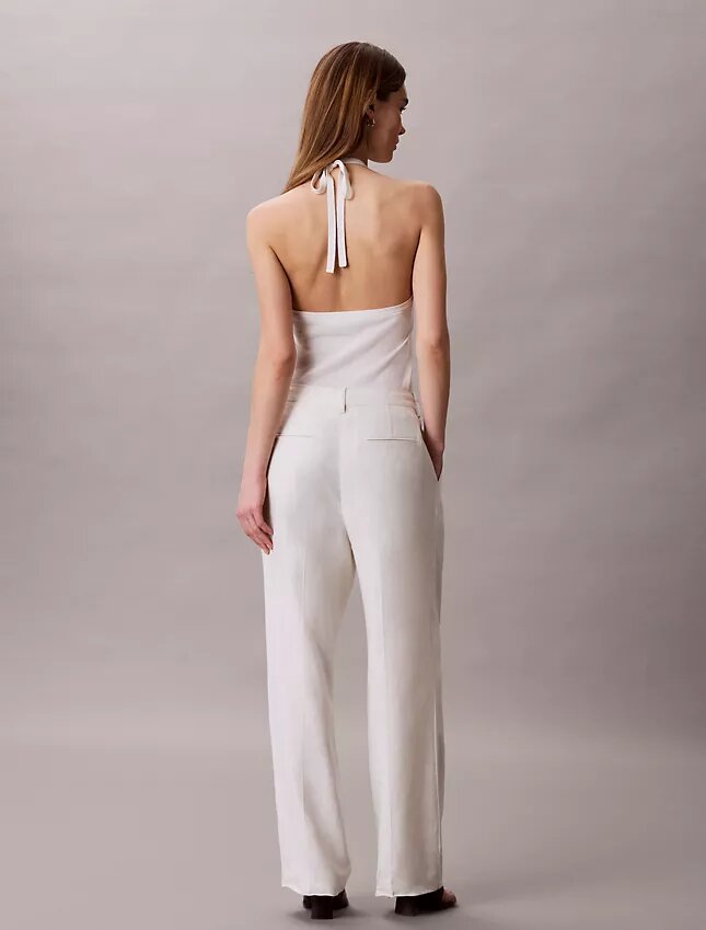 Maßgeschneiderte Hose mit weitem Bein aus Leinenmischung Maßgeschneiderte Hose mit weitem Bein aus Leinenmischung