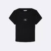 Mädchen-T-Shirt aus gewebtem Monologo-Rippstoff Mädchen-T-Shirt aus gewebtem Monologo-Rippstoff