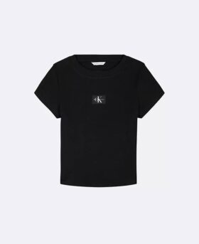 Mädchen-T-Shirt aus gewebtem Monologo-Rippstoff Mädchen-T-Shirt aus gewebtem Monologo-Rippstoff
