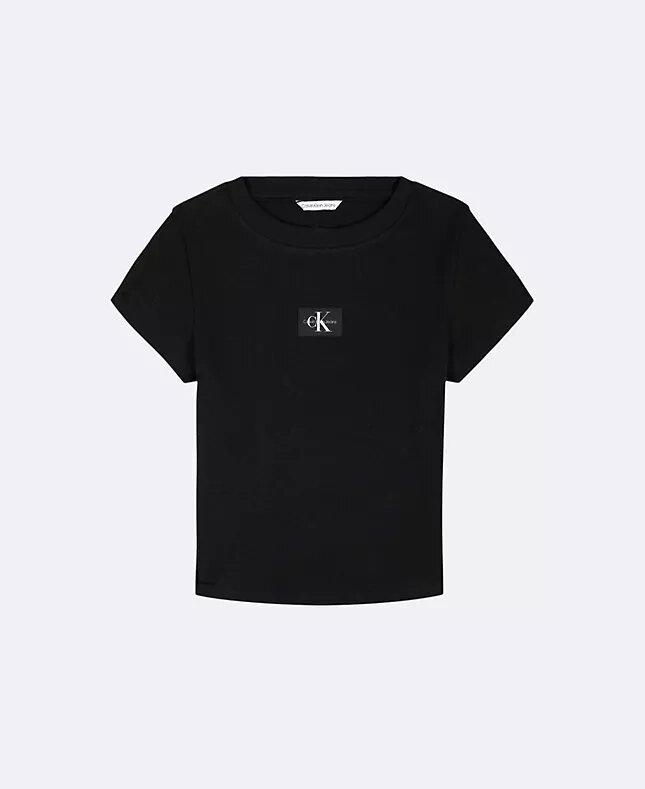 Mädchen-T-Shirt aus gewebtem Monologo-Rippstoff Mädchen-T-Shirt aus gewebtem Monologo-Rippstoff