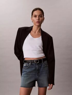 Midi-Denim-Jeansshorts mit hoher Taille