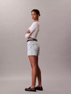 Midi-Denim-Jeansshorts mit hoher Taille