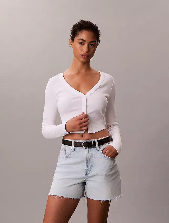 Midi-Denim-Jeansshorts mit hoher Taille Midi-Denim-Jeansshorts mit hoher Taille