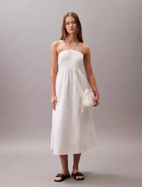 Midi-Kleid aus Baumwolltwill mit Neckholder