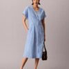 Midi-Kleid aus gestreiftem Baumwollpopeline Midi-Kleid aus gestreiftem Baumwollpopeline