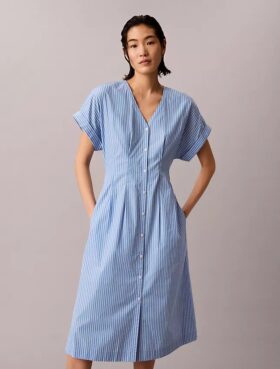Midi-Kleid aus gestreiftem Baumwollpopeline