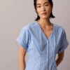 Midi-Kleid aus gestreiftem Baumwollpopeline Midi-Kleid aus gestreiftem Baumwollpopeline