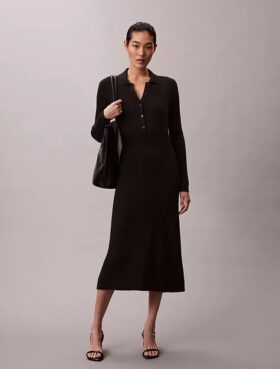 Midi-Kleid aus glatter Baumwollrippe