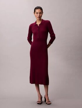 Midi-Kleid aus glatter Baumwollrippe