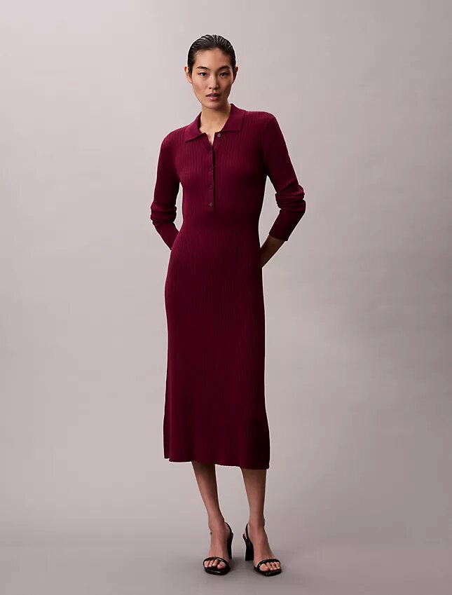Midi-Kleid aus glatter Baumwollrippe Midi-Kleid aus glatter Baumwollrippe
