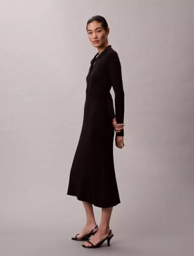 Midi-Kleid aus glatter Baumwollrippe